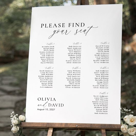 Elegant Script 7 tafel Zitting Grafiek Foam Board Poster