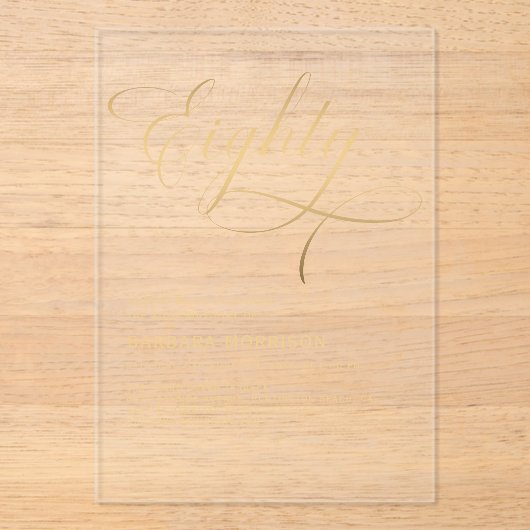 Elegant script 80 jaar zwart goud 80 jaar acryl uitnodigingen (Voorkant)
