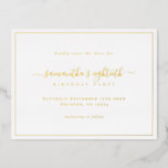 Élégant Script 80th Birthday Enregistrer la carte<br><div class="desc">Élégant Script 80th Birthday Party Enregistrer la date. Un design de texte moderne minimaliste pour votre quatre-vingts parti Sauvez la date sur une carte postale pratique avec le luxe d'un vrai papier d'aluminium à l'avant et d'une ligne de bordure unique. Modifiez les mots au besoin.</div>