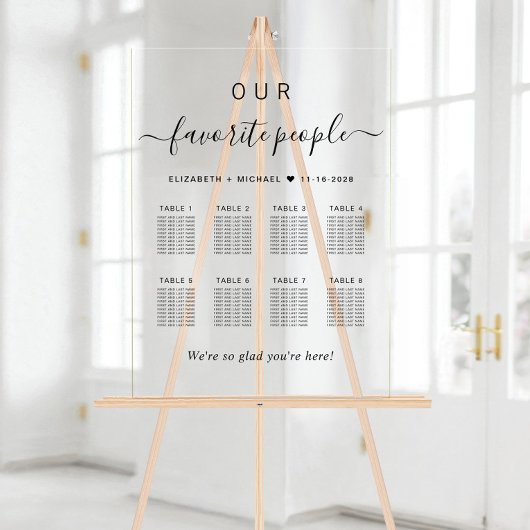 Élégant Script 8 Mariage de table Tableau de siège