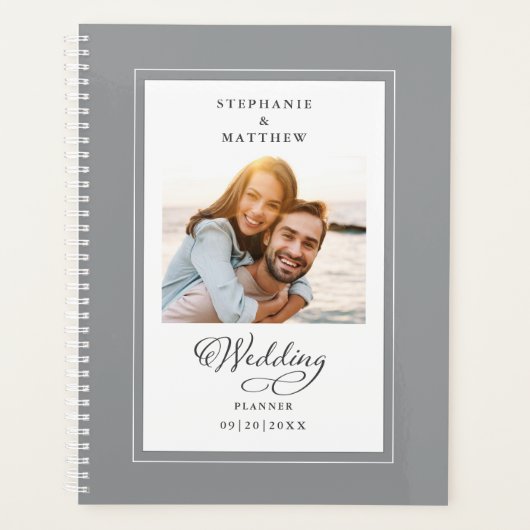 Elegant script aangepast foto grijs witbruiloft planner (Voorkant)