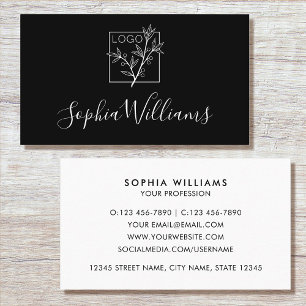 Elegant script aangepast logo modern zwart visitekaartje