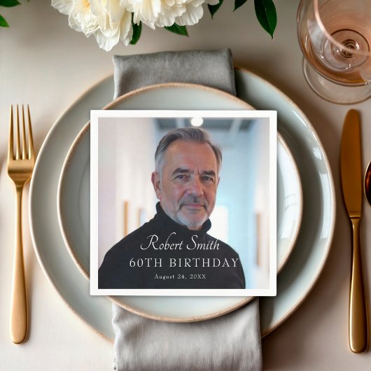 Elegant Script Aangepaste verjaardagsfoto Servet