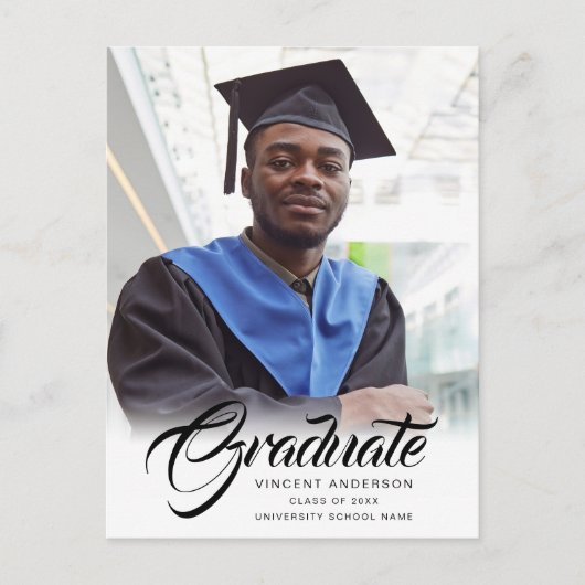 Elegant script | Aankondiging van moderne Afstudee Briefkaart (Voorkant)