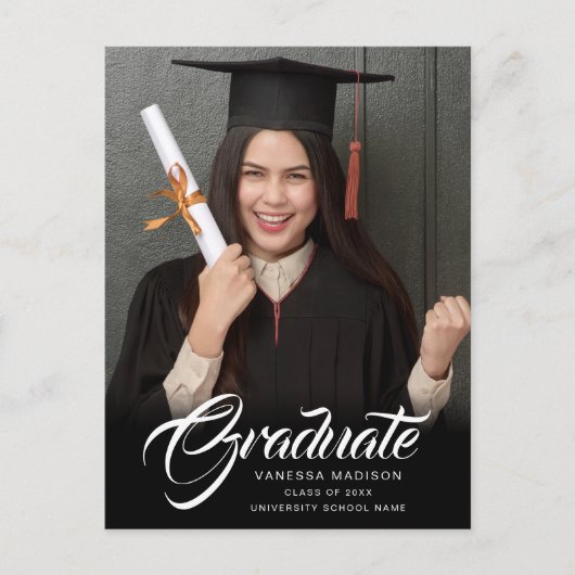 Elegant script | Aankondiging van moderne Afstudee Briefkaart (Voorkant)