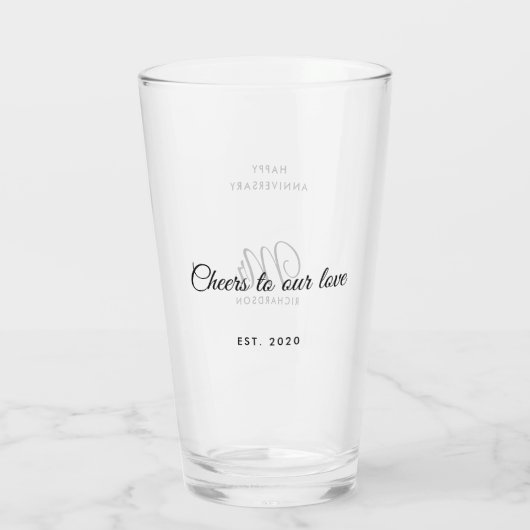 Elegant Script  achternaam de heer Jubileum Glas (Achterkant)