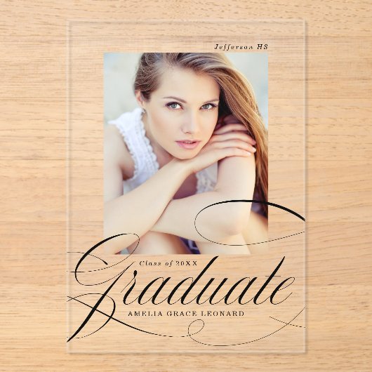 Elegant Script Acryl Afstuderen aankondiging Acryl Uitnodigingen (Voorkant)