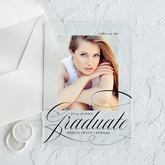 Elegant Script Acryl Afstuderen aankondiging Acryl Uitnodigingen