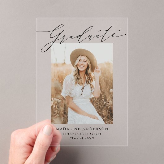 Élégant Script Acrylique Graduation Faire-part (In situ (ordinateur de poche))