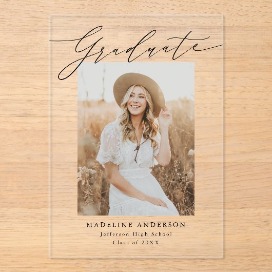 Élégant Script Acrylique Graduation Faire-part (Recto)