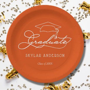 Elegant Script Afstudeerder Pet Sinaasappel Afstud Papieren Bordje