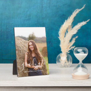 Elegant Script "Afstuderen" Aangepaste foto Fotoplaat