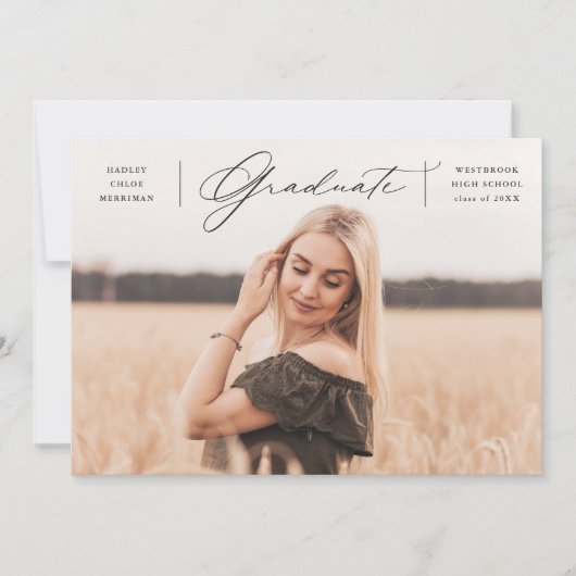 Elegant Script Afstuderen Afstuderen Foto Aankondiging (Voorkant)
