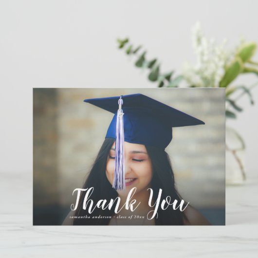 Elegant script Afstuderen bedankkaart Kaart (Staand voorkant)