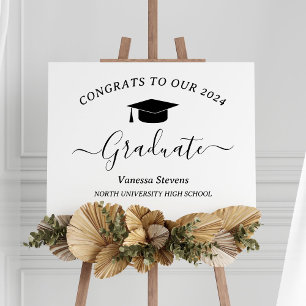 Elegant Script Afstuderen Congrats Modern White Poster
