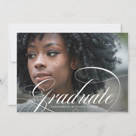 Elegant script Afstuderen | Foto Afstudeerder Part Kaart (Voorkant)