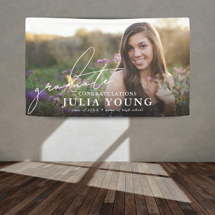 Elegant script Afstuderen foto gefeliciteerd Spandoek