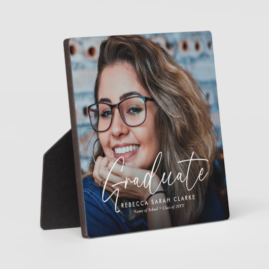 Elegant Script Afstuderen Fotografie Keepsake Fotoplaat (Voorkant)