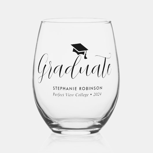 Elegant Script Afstuderen Wijnglas Zonder Voet (Voorkant)