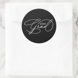 Elegant Script Afstuderen Zwart Ronde Sticker