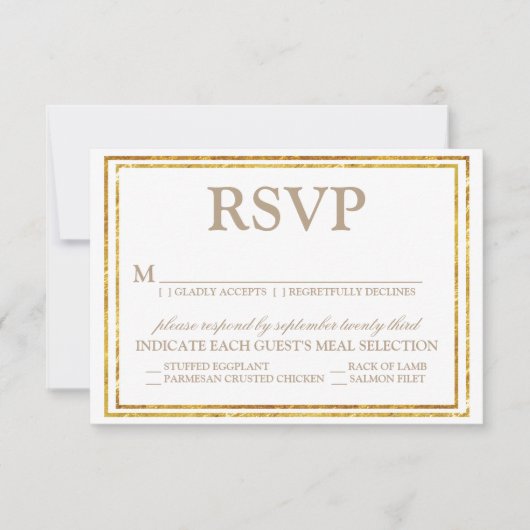 Elegant Script and Gold Border Wedding RSVP Kaartje (Voorkant)