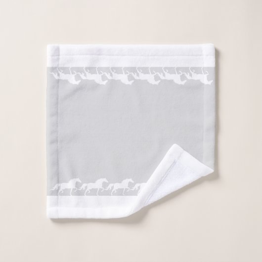 Elegant Script and Stylish Horses on Silver Gray (Gant de toilette)