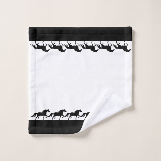 Elegant Script and Stylish Horses on White (Gant de toilette)