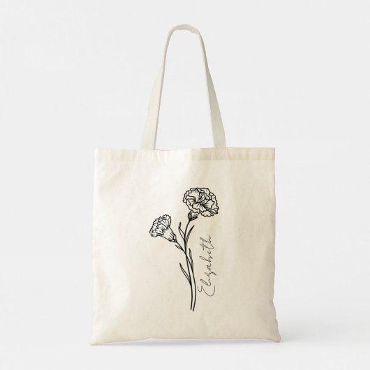 Elegant Script Anjer Januari Geboorte Bloem Naam Tote Bag (Achterkant)