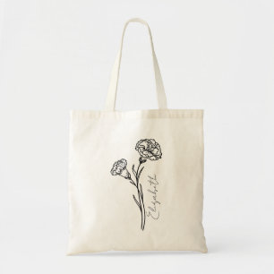 Elegant Script Anjer Januari Geboorte Bloem Naam Tote Bag