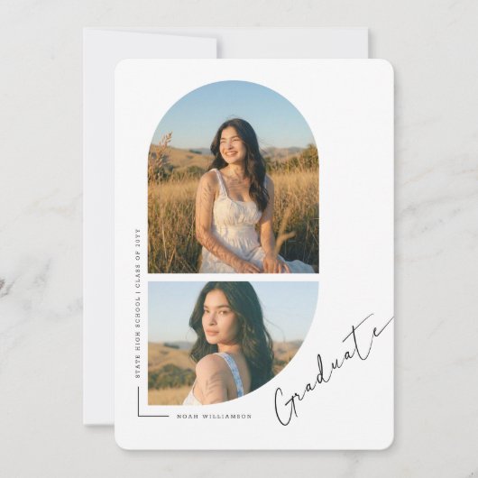 Elegant Script Arch Photo Collage Graduation Aankondiging (Voorkant)