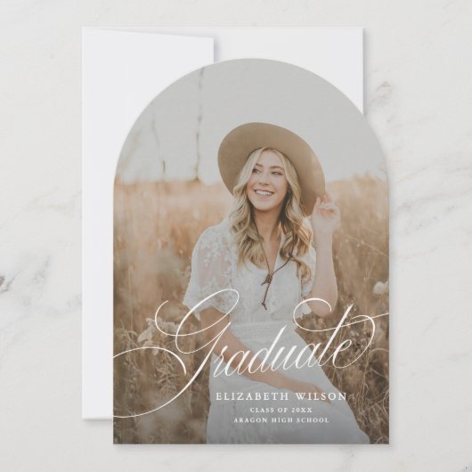 Élégant Script Arch Photo Graduation Faire-part (Devant)