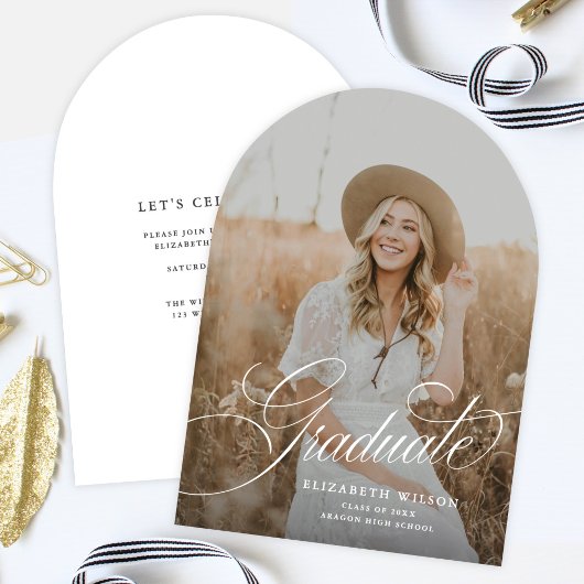 Élégant Script Arch Photo Graduation Faire-part