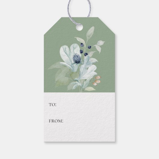 Elegant Script Artic Botanical Sage Groene Vakanti Cadeaulabel (Achterkant)