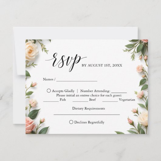 Élégant Script avec floral et choix de repas RSVP (Devant)