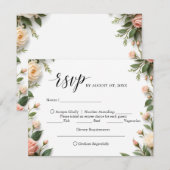 Élégant Script avec floral et choix de repas RSVP (Devant / Derrière)