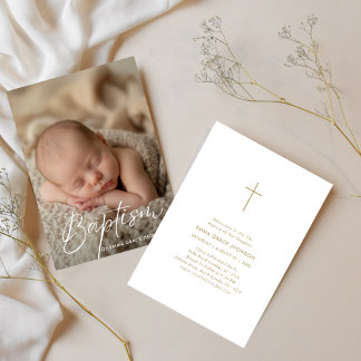 Elegant Script Baby Jongen Meisje Doop Foto Goud Kaart