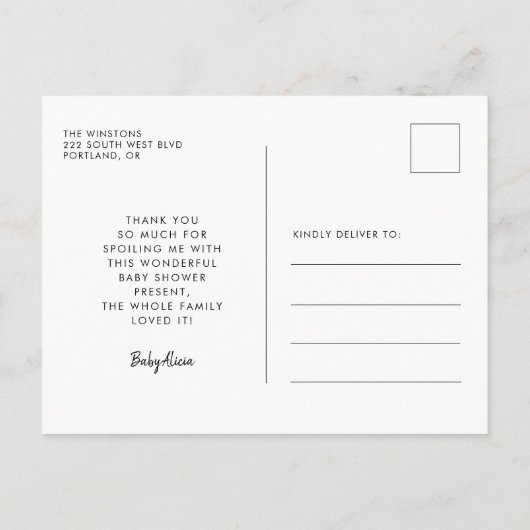 Elegant script Baby shower dank u Briefkaart (Achterkant)