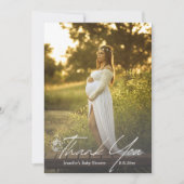 Elegant script baby shower minimalistische foto bedankkaart (Voorkant)