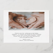 Élégant script Baby shower photo Carte de remercie (Verso)