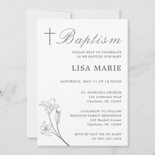 Élégant Script Baby White Baptism Invitation (Devant)