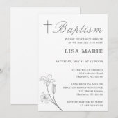 Élégant Script Baby White Baptism Invitation (Devant / Derrière)