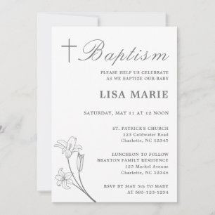 Elegant script Baby Witte doop uitnodiging