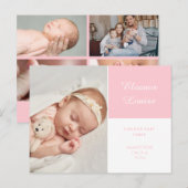 Elegant script babysjabloon roze geboorte aankondigingskaart (Voorkant / Achterkant)