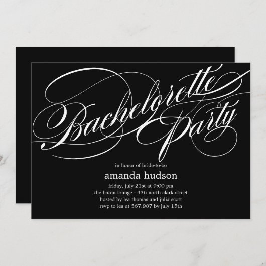 Elegant Script Bachelorette Party Invitation Kaart (Voorkant / Achterkant)