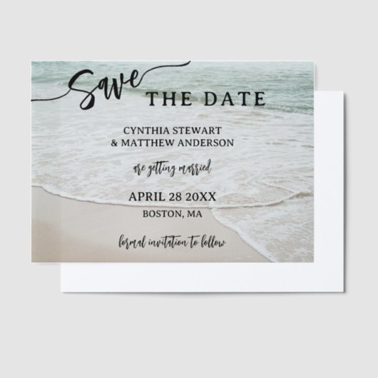 Elegant Script Beach Sla de datum op Vellum Uitnodigingen (Offset)