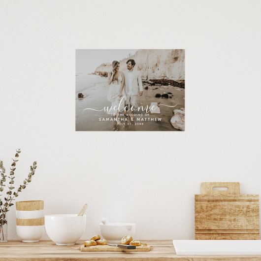 Elegant Script Beach Thleged Weddenschap Welkomstt Poster (Keuken)