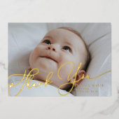 Elegant script Bedankt Baby Aankondiging (Voorkant)