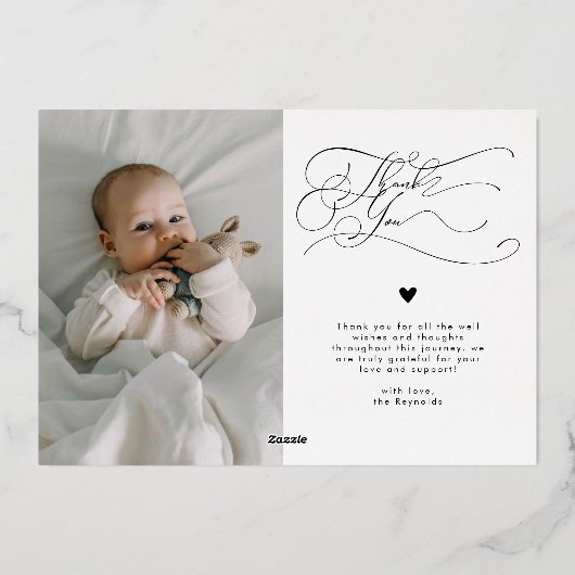 Elegant script Bedankt Baby Aankondiging (Achterkant)