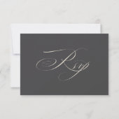 Elegant script beige houtskool formeel de bruiloft RSVP kaartje (Achterkant)