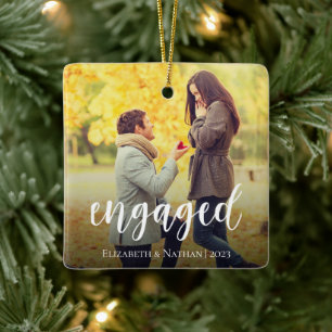 Elegant Script Betrokken Foto Kerstmis Keramisch Ornament